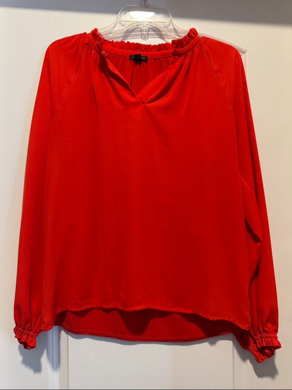 Women’s Red Long-Sleeve Ruffle Neck Blouse